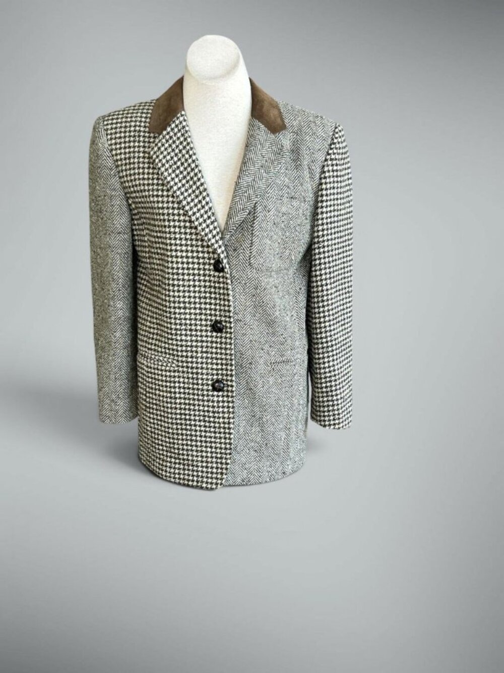 JL Colebrook Vintage Patchwork Herringbone Houndstooth Blazer Size Medium